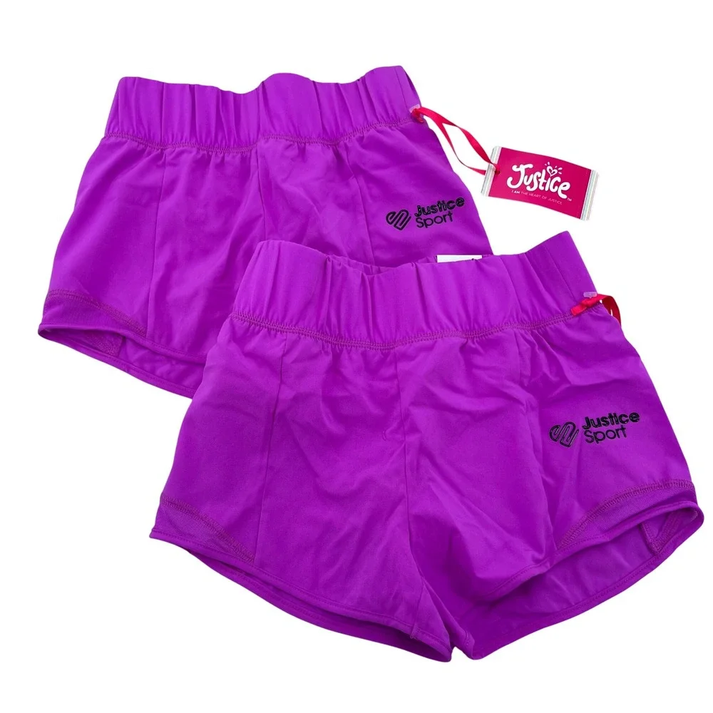 Justice Girls 2PK Running Shorts Purple Size S 7/8‎ Athletic Gym 602773 NWT